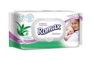 Салфетки влажные Romax детские с экстрактом алое 100шт Фабрика Ромакс