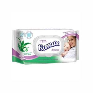 Салфетки влажные детские "Romax" Алоэ, с клапаном, ROMAX, 63шт. 