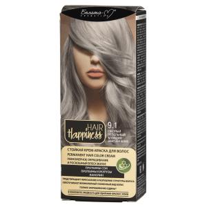 Крем-краска для волос HAIR Happiness тон 9.1 Светлый пепельный блондин аммиачная  ланолин, протеины сои и  кукурузы Белита-М