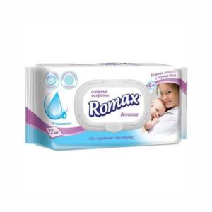 Салфетки влажные детские "Romax" D-пантенол с клапаном, ROMAX, 72шт.
